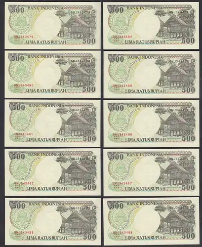 Indonesien - Indonesia - 10 Stück á 500 Rupiah 1992/1997 Pick 128f UNC (1) 