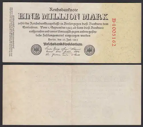 Ro 92a - 1 Million Mark 1923 Pick 94  VF (3) Serie B 5 im Datum nach unten