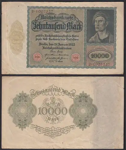 Reichsbanknote 10000 Mark 1922 Ro 68b Pick 71 F (4)  Serie: P   (30811