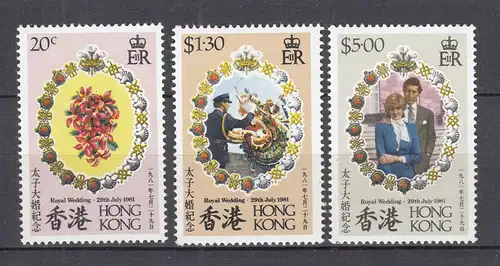 Hong Kong - Hongkong 1981 Mi. 372-74 ** MNH Hochzeit Charles und Diana   (30841