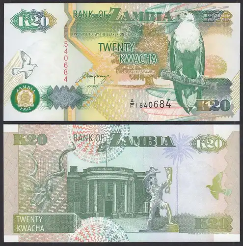 SAMBIA - ZAMBIA 20 Kwacha Banknote (1989-91) UNC (1) Pick 32b   (30173