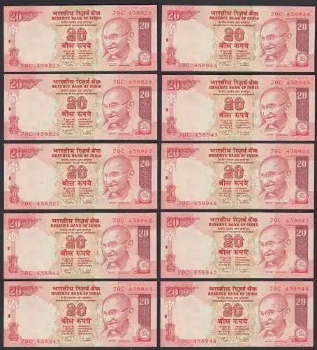 Indien - India - 10 pieces a´20 RUPEES Pick 96m 2011 no Letter - UNC (1)  (89281