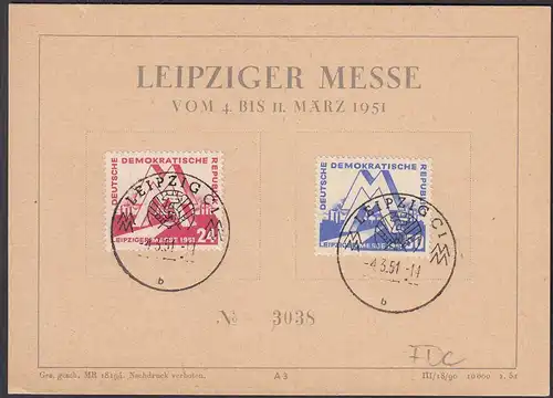 Leipzig - DDR Mi.282-83 Leipziger Messe 1951 auf Ersttags-Karte Mi. 100 €