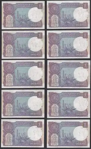 Indien - India - 10 pieces a´1 RUPEE Pick 96Ab 1985 no Letter - UNC (1) sign. 44