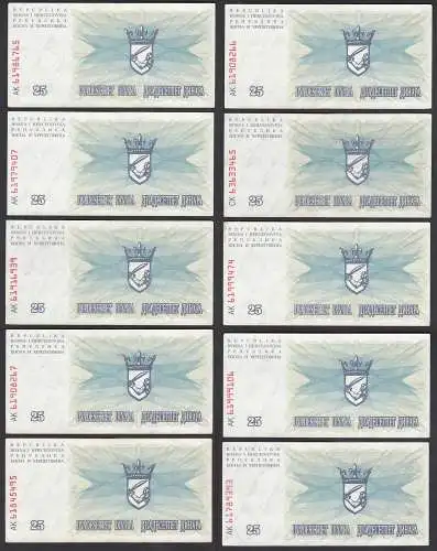 BOSNIEN - HERZEGOWINA 10 St. á 25-tausend Dinara 15.10.1993 Pick 54e XF (2) 