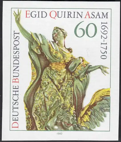 Bund BRD 1992 Abart Mi. Nr. 1624 ungezähnt 300. Geburtstag von Egid Quirin Asam