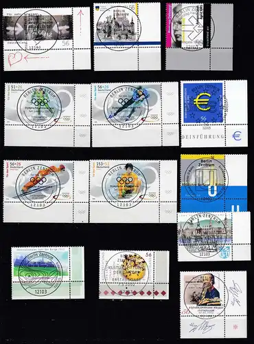 Bund BRD 2001 13 Stück Briefmarken mit Vollstempel Eckrandstücke    (30910