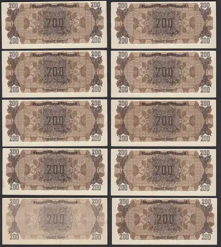 Griechenland - Greece 10 Stück á 200 Mill. Dr. 1944 Pick 131a aUNC (1-)   (30937