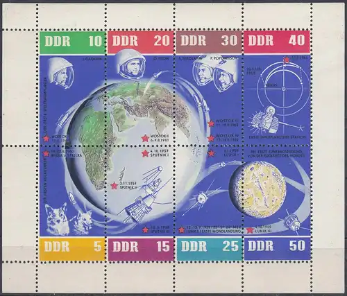 DDR 1962 Klbg. Sheet Weltraumflüge Spaceflights Mi.926-33 ** MNH rechts ndgz