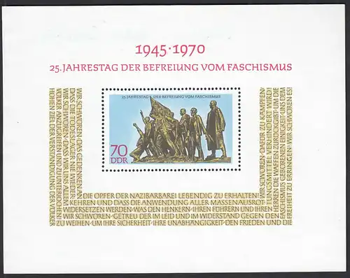 DDR 1970 Block 32 minisheet Befreiung Buchenwald ** MNH    (30976