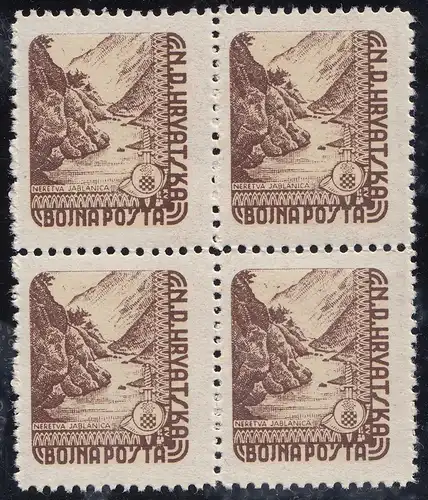 KROATIEN - CROATIA 1945 Feldpost Militärmarke Mi.Nr. 2 postfr. 4er Block MNH