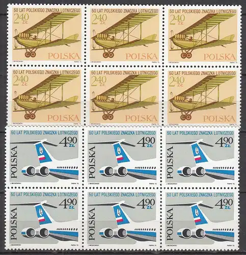 Polen - Poland 1975 Mi. 2398-99 als 6er Block 50 Jahre Luftpostmarken ** MNH  