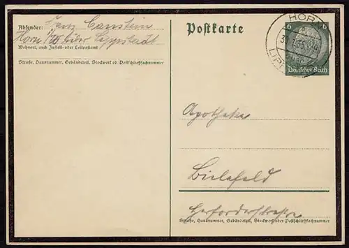 Horn Über-Stempel/Landpost Lippstadt nach Bielefeld 1935    (8743