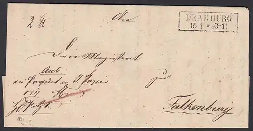 Preussen DRAMBURG Pommern  R2 Paketbegleitbrief 1851 n. FALKENBURG  (24582
