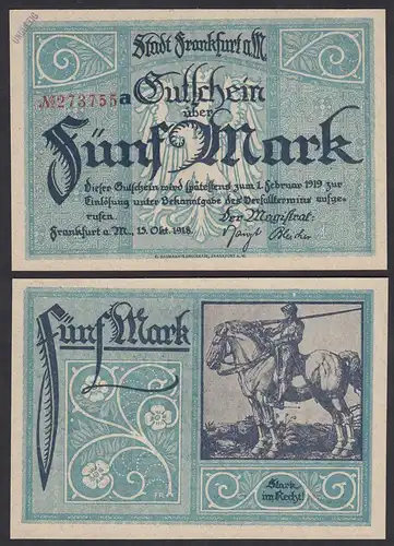 Stadt Frankfurt 5 Mark Notgeld/Gutschein 1919     (31049