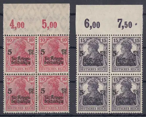 Deutsches Reich Michel 105/106 Oberrand 4er Block postfrisch ** MNH   (30925