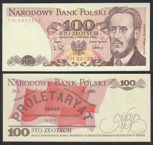 Polen - Poland - 100 Zlotych Banknote 1988 UNC Pick 143e  (31061