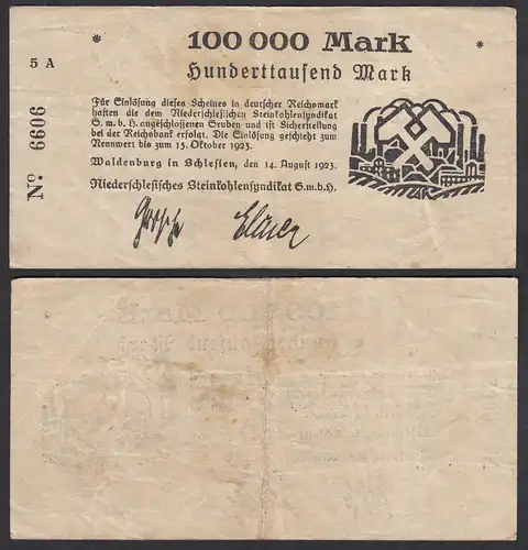 Waldenburg 100-tausend Mark 1923 Schlesien Steinkohle-Syndikat    (31069