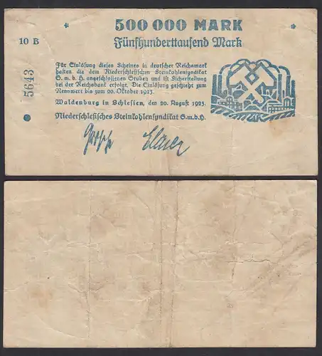 Waldenburg 500-tausend Mark 1923 Schlesien Steinkohle-Syndikat    (31070