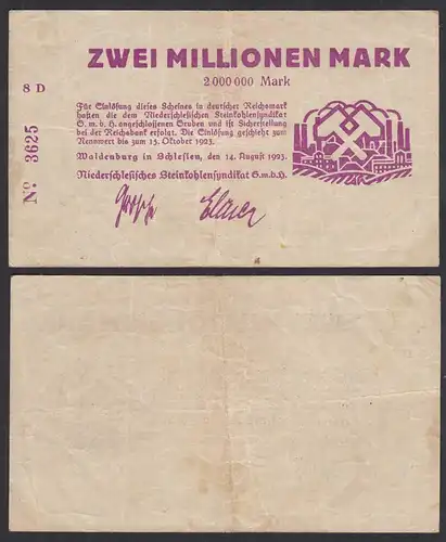 Waldenburg 2-Millionen Mark 1923 Schlesien Steinkohle-Syndikat    (31071