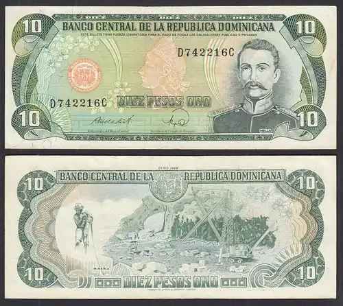  Dominikanische Republik - Dominican Republic 10 Peso 1988 Pick 119c VF+ (3+)