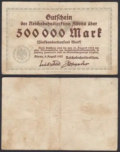 Reichsbahn-Direktion Altona 500-tausend Mark 1923   (31077