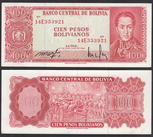 Bolivien - Bolivia 100 Bolivianos 1962 XF+ (2+) Pick 164A    (31096