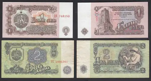 Bulgarien - Bulgaria 1 + 2 Leva 1974 Pick 93a aUNC + 94b VF-   (30880