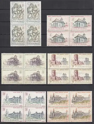 Rumänien - Romania Mi. 2714-19 im 4er Blocks Historische Bauten ** MNH    (31138
