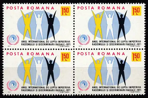Rumänien - Romania Mi. 2907 im 4er Block Rassendiskriminierung ** MNH 1971