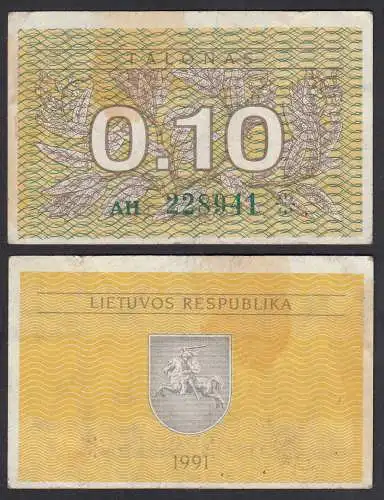 Litauen - Lithunia 0,10 Talonas 1991 Pick 29a gebraucht    (31083