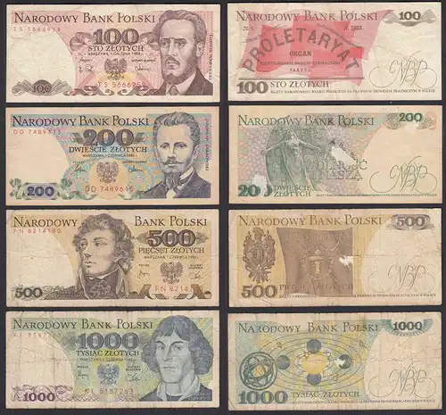 Polen - Poland 100, 200, 500, 1000 Zloty Banknoten   (31103