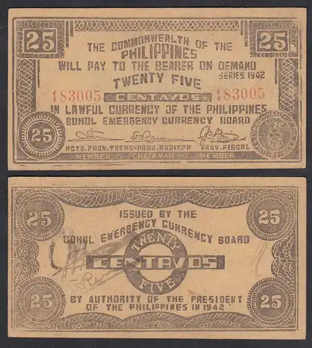 PHILIPPINEN - PHILIPPINES 25 CENTAVOS 1942 COMMONWEALTH BOHOL EMERGENCY  (31107