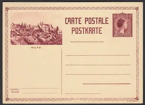 Luxemburg Postkarte Ganzsache 40 C. Bild von WILTZ ungebraucht   (25791