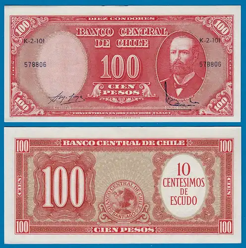 CHILE - 10 Centesimos auf 100 Pesos 1960-61 Pick 127 UNC (1)   (18160