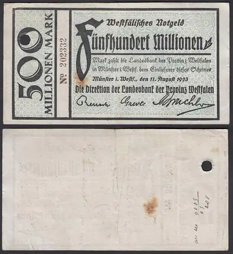 500 Milliarden Mark 1923 Münster Landesbank Provinz Westfalen    (24495