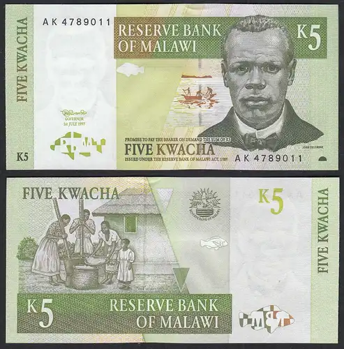 Malawi - 5 Kwacha Banknote 1997 Pick 36a UNC (1)   (31174