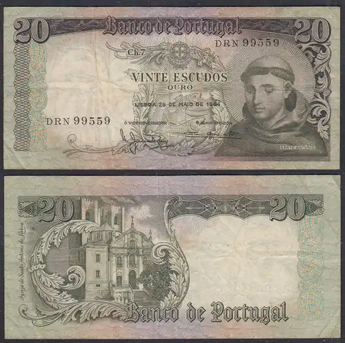 Portugal - 20 Escudos Banknote 26.5.1964 Pick 167b F (4)    (27759