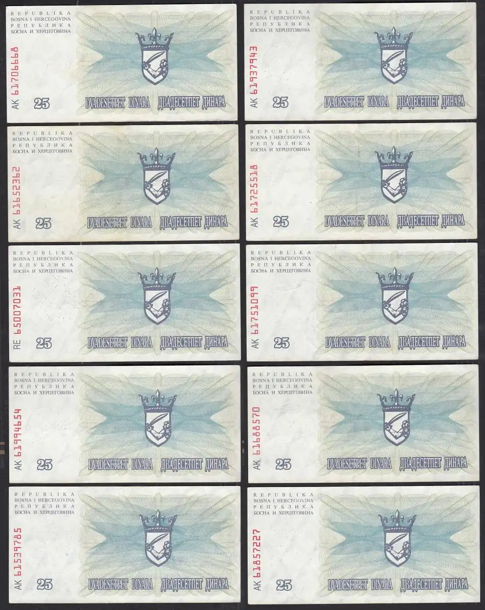 BOSNIEN - HERZEGOWINA 10 St.á 25-tausend Dinara  15.10.1993 Pick 54b VF/XF (2/3)