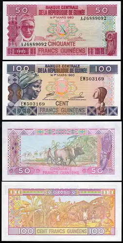 GUINEA - GUINEE 50 + 100 Francs 1985/98 Banknote Pick 29 + 35  UNC (1)   (14213