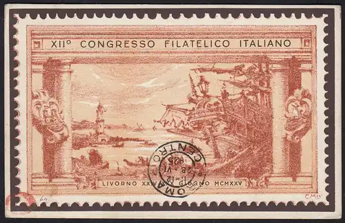 1925 Italy Posta Aerea Volo Livorno Original-Vignette auf Karte nach Paris RAR