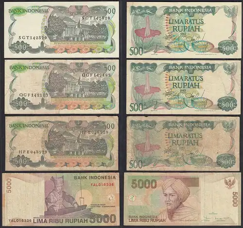 Indonesien - Indonesia 4 Banknoten gebraucht   (31185