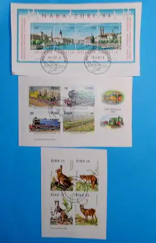 Ireland-Irland + Schweiz 3 Stück Blocks auf Briefstück gestempelt   (87183