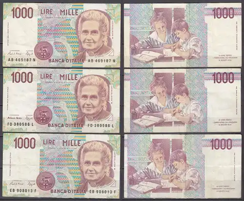 Italien - Italy 3 Stück á 1000 Lire Banknoten 1990 Pick 114a + b    (29957