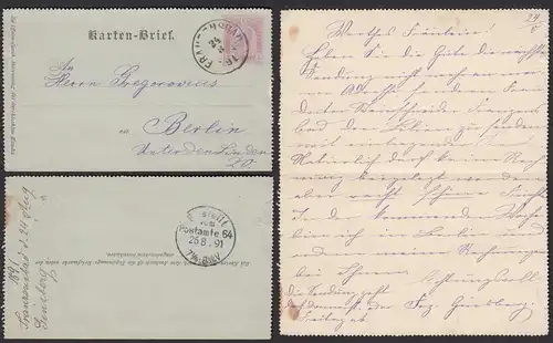 Österreich - Austria 1891 alter Karten-Brief von Franzensbad nach Berlin  (30561