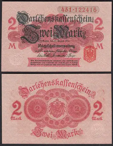 Darlehnskassenschein 2 MARK 1914 Ro 52c UNC (1) Serie 451 Pick 55   (1217