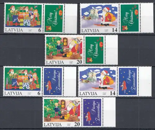 Lettland - Latvia 1996 2 x Mi. 444-46 ** MNH Weihnachten Christmas mit Zierfeld