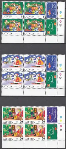 Lettland-Latvia 1996 Mi. 444-46 ** MNH Weihnachten Christmas 4er Block Zierfeld