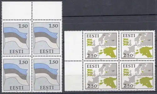 Estland - Estonia 1991 Mi. 174-75 postfr. ** MNH ER 4er Blocks Nationale Symbole