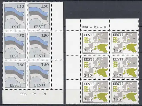 Estland - Estonia 1991 Mi. 174-75 postfr. ** MNH ER 6er Blocks Nationale Symbole